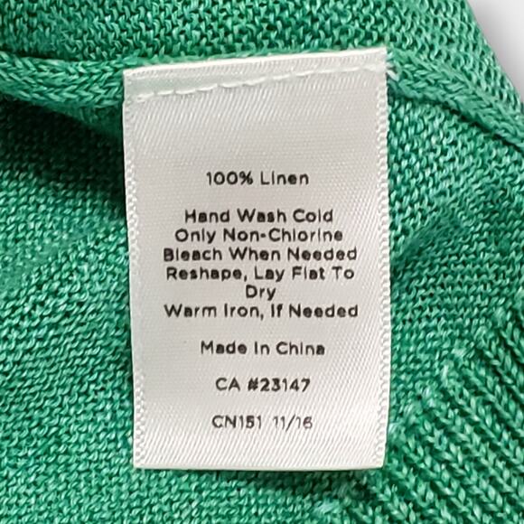 Talbots Green Linen Boatneck Sweater Sz XL Drop Shoulder 3/4 Sleeve Boxy Relaxed - Picture 7 of 12